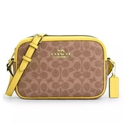 COACH Women's Jamie Top Zip Camera Crossbody Bag in Signature Canvas (Tan / Yellow)