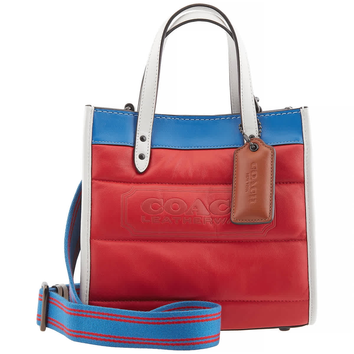Coach Field Tote 22 with Colorblock Leather and Coach Badge - Candy Apple Multi