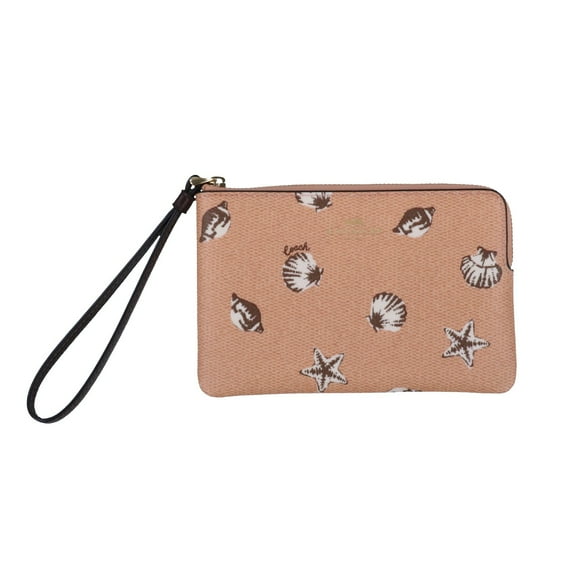 Coach Leather Corner Zip Wristlet Coral Shells
