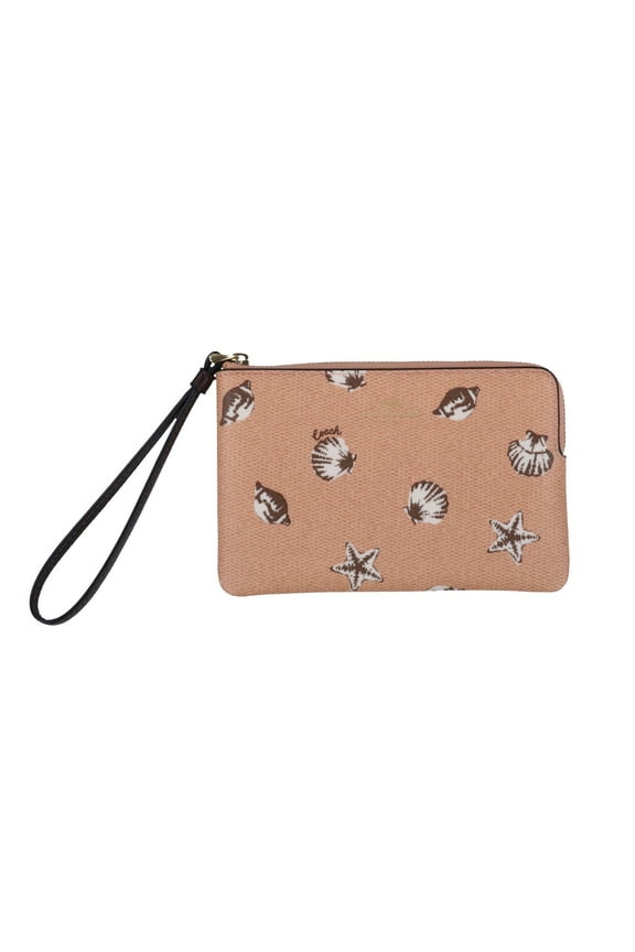 Leather Corner Zip Wristlet Coral Shells