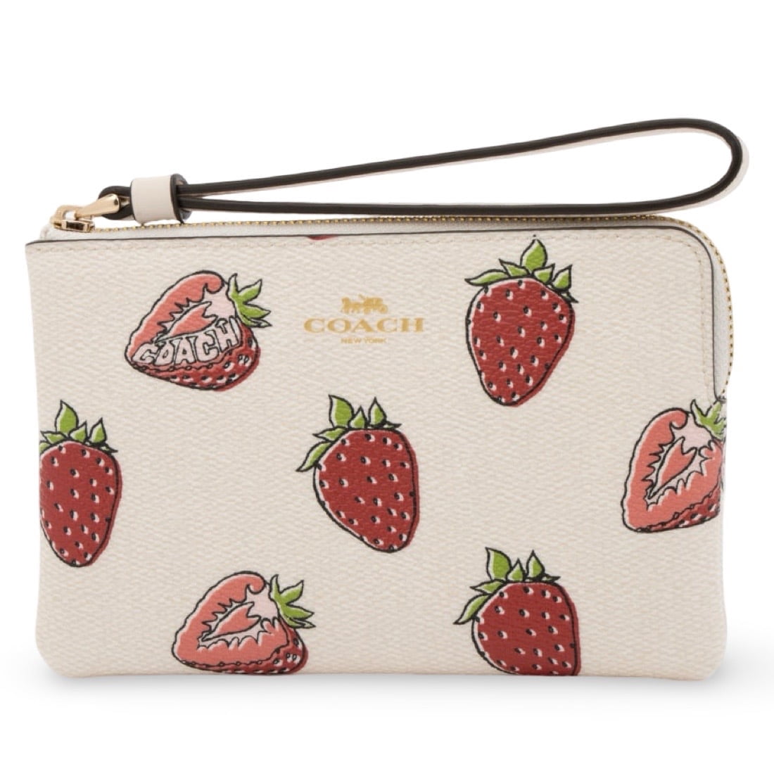 Coach Women's Small Corner Zip Wristlet with Strawberry Print
