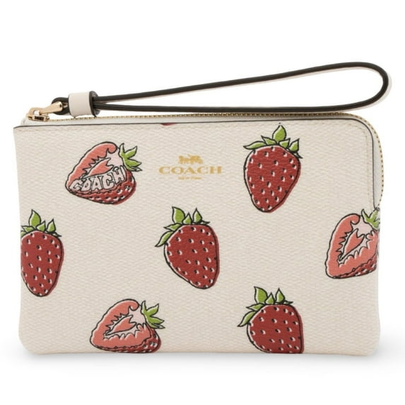 Coach Women's Small Corner Zip Wristlet with Strawberry Print (Chalk Multi)