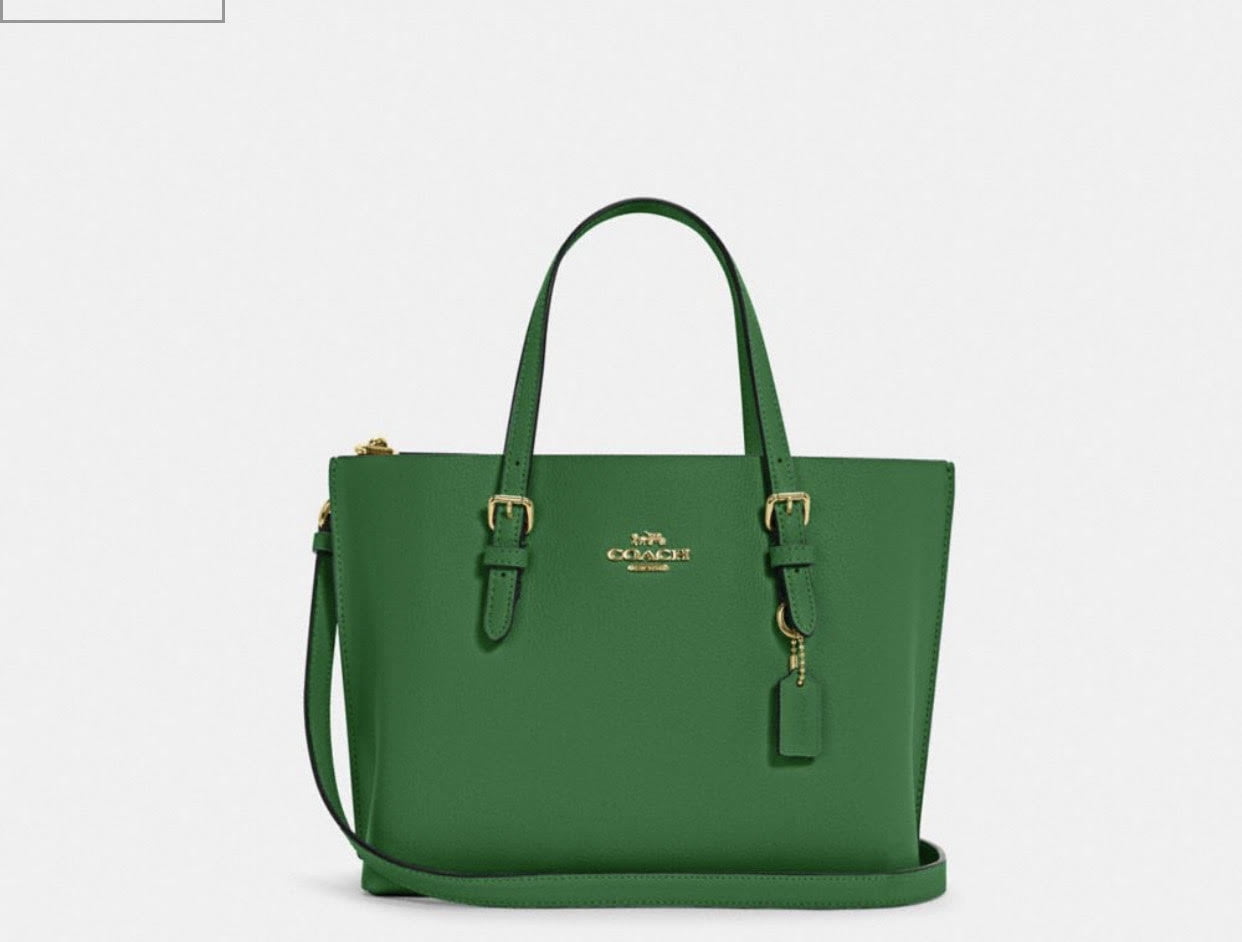 COACH Kelly Green Leather Mollie Tote 25 with Zip Top Closure and Detachable Strap Walmart
