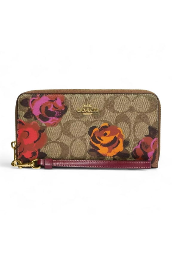 Long Zip Around Wallet In Signature Canvas - Jumbo Floral Print, IM/Khaki Multi
