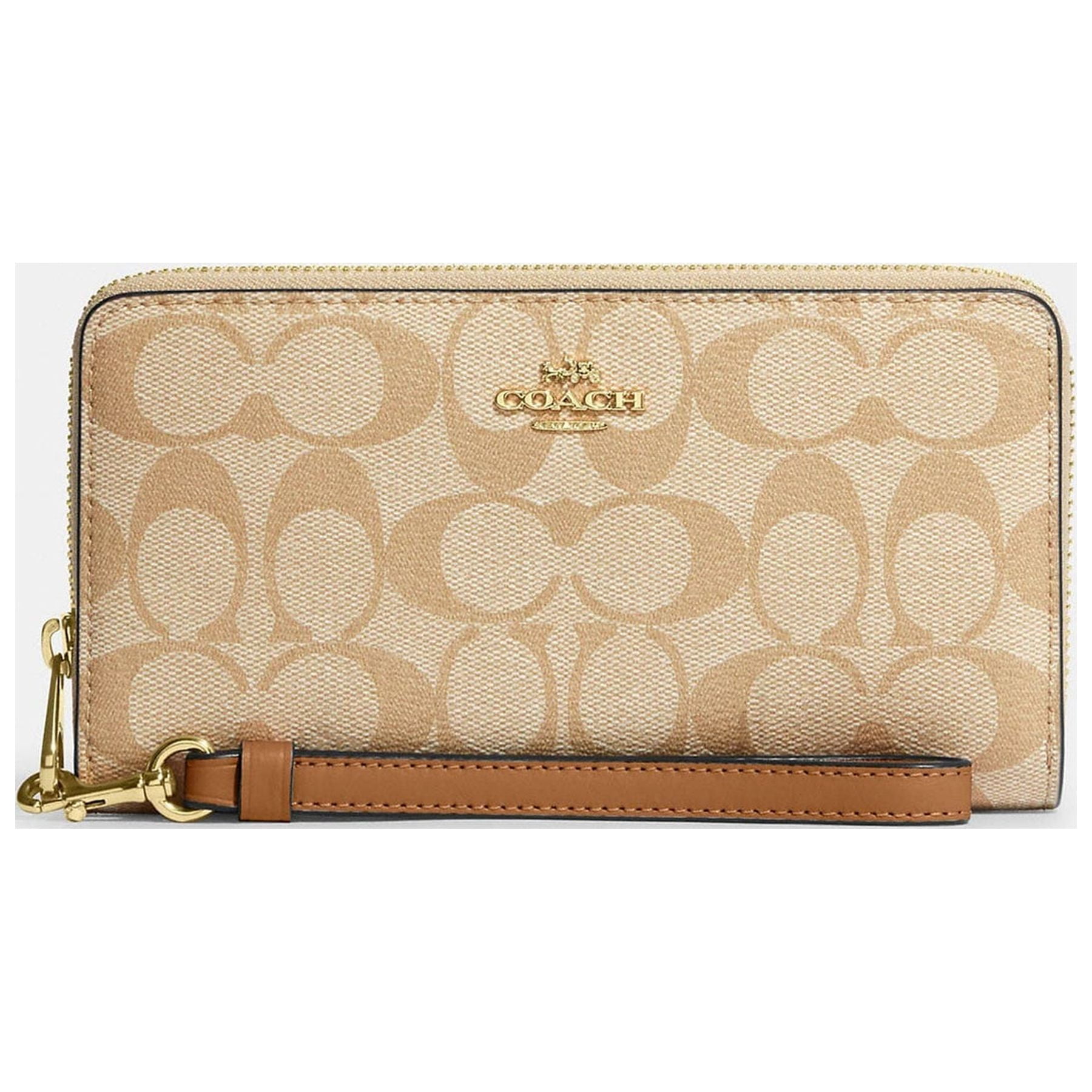 Coach Long Zip Around Wallet In Signature Canvas in Light Khaki/Saddle