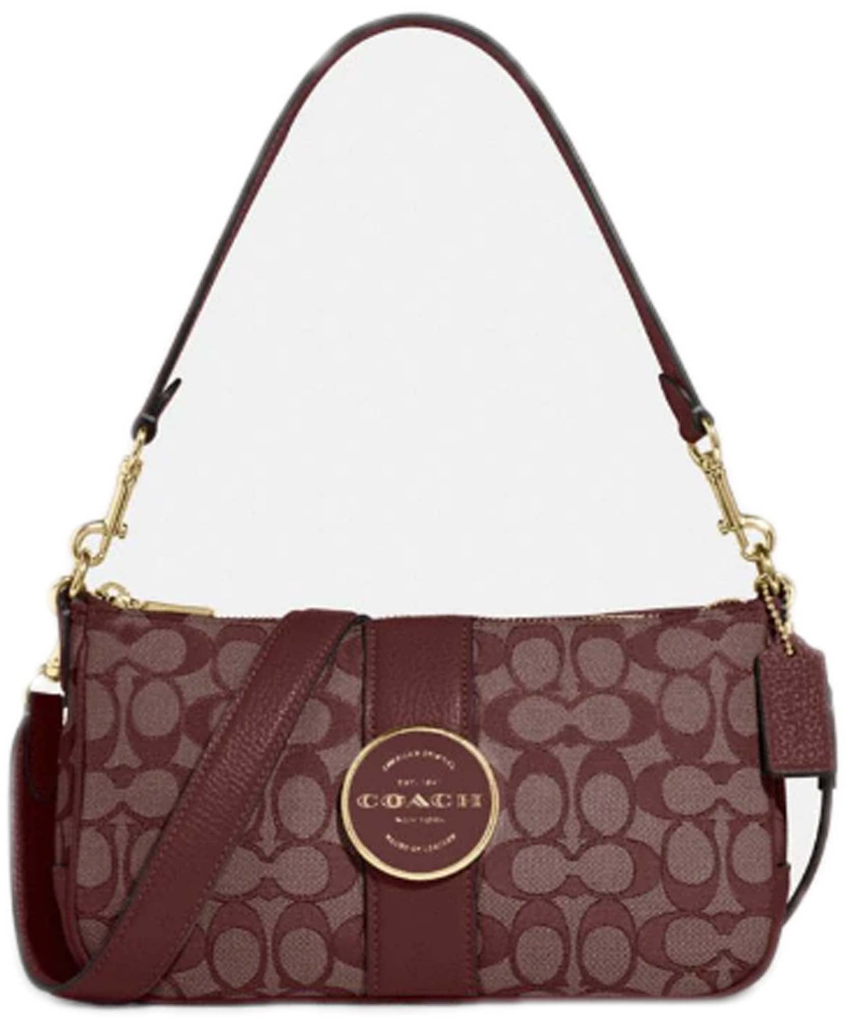 Coach Lonnie Baguette In Signature (Gold/Wine)
