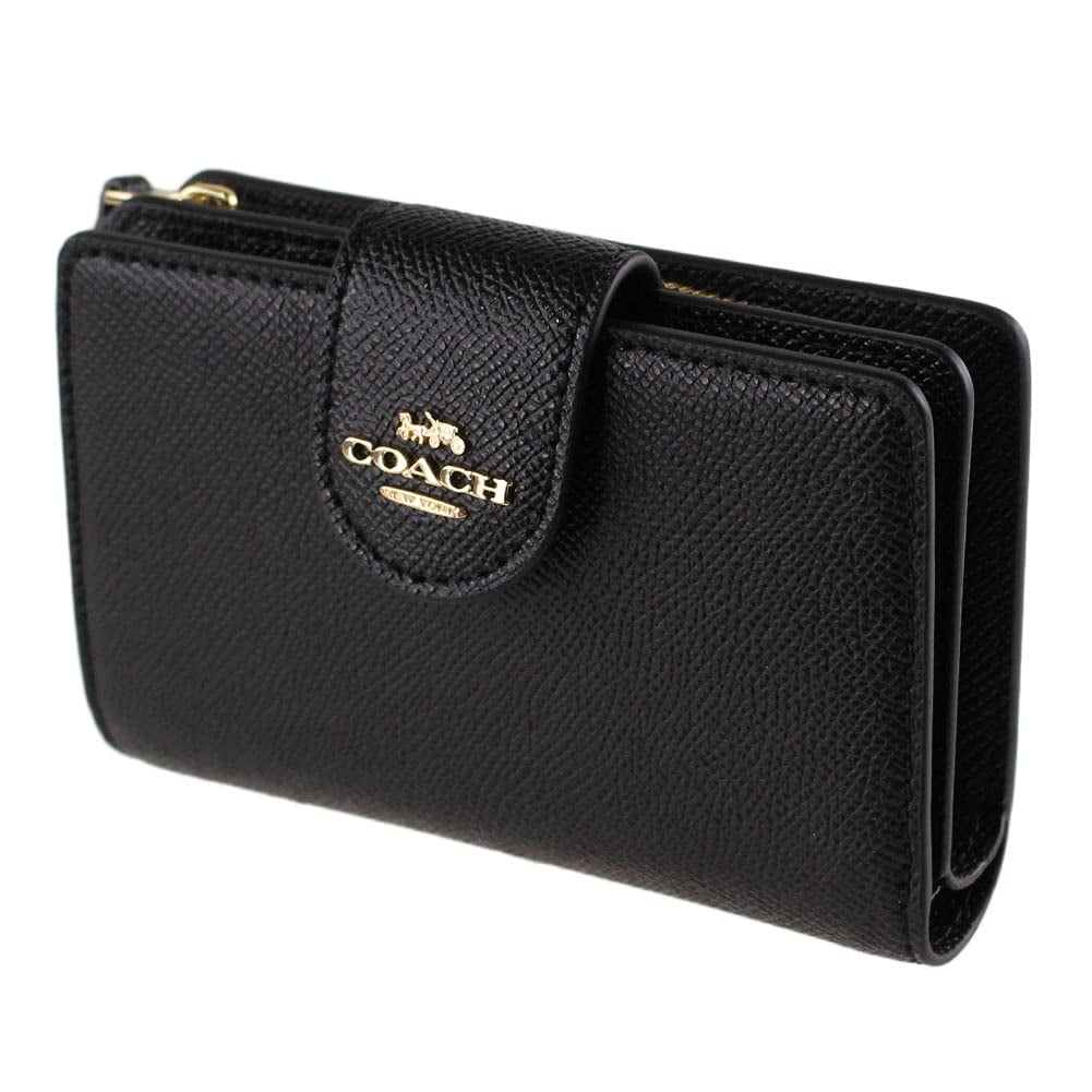 Coach Medium Corner Zip Wallet In Black W/ Gold Hardware 