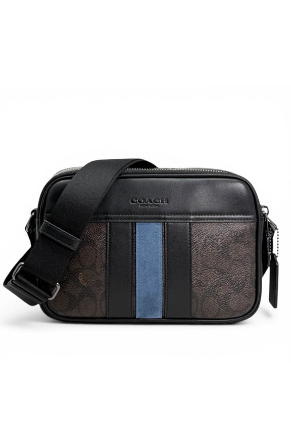 Men's Graham Crossbody Bag in Signature Canvas with Varsity Stripe (Brown / Multi)