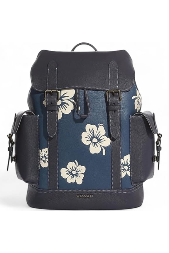Men's Hudson Backpack In Signature Canvas With Aloha Floral Print - Gunmetal/Denim/Cream
