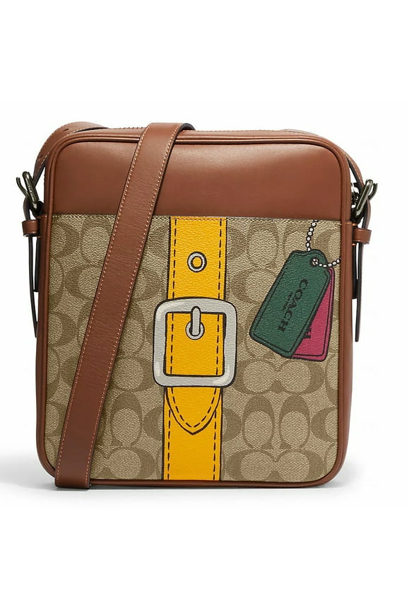 Men's Hudson Crossbody 21 In Signature Canvas with Trompe L'oeil Print (Khaki Multi)