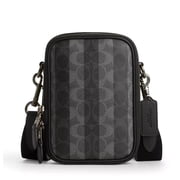 Coach Mens Stanton Crossbody Bag in Signature Canvas with Stripes Black / Grey
