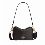 Coach Womens Mini Carey Crossbody Bag in Signature Canvas Gold Walnut Black