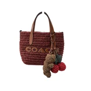 Coach Womens Mini City Gingham Straw Tote Crossbody Bag