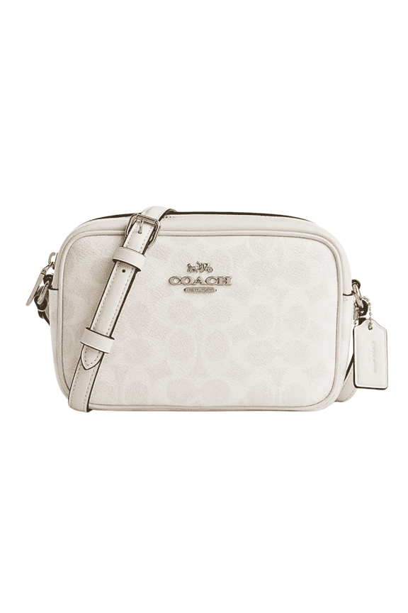 Mini Jamie Camera Crossbody Bag, Adjustable Strap, Signature Canvas, Gold/White/Chalk