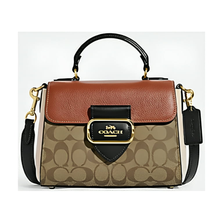 Coach Leather Crossbody Handbag Morgan Top Handle Satchel in Gold Khaki Colorblock Signature Canvas Walmart