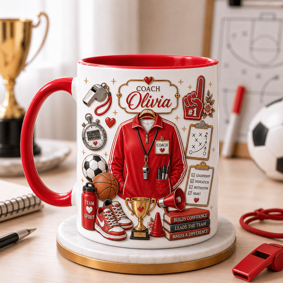Coach Ceramic Coffee Mugs Personalized Red Team Spirit Gift for Sports Coach Athletic Trainer 11 oz 15 oz