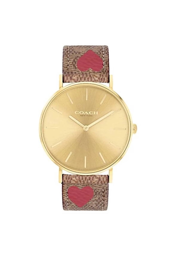 Perry Leather Strap Steel Gold Dial Quartz Ladies Watch 14503886