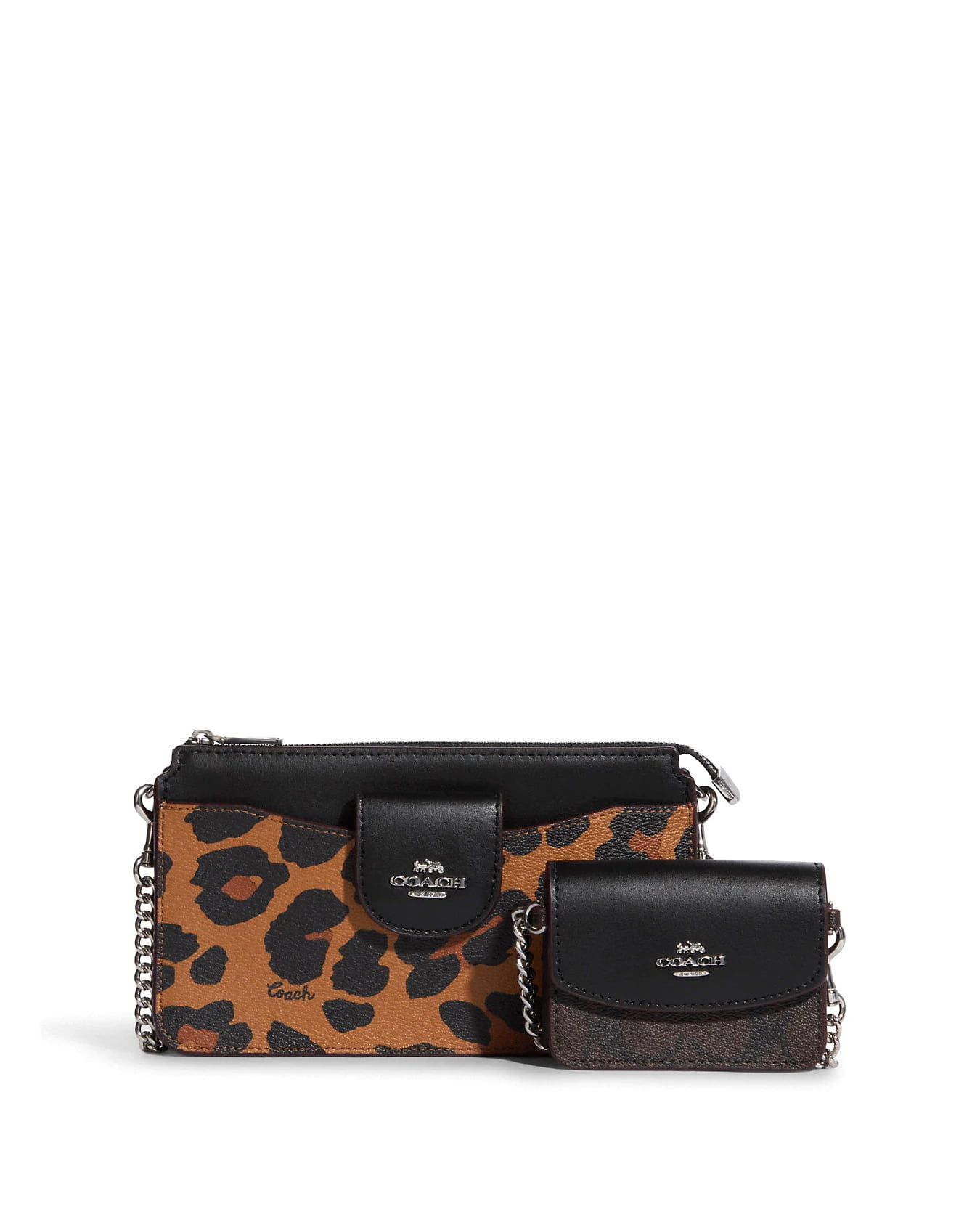 Coach Poppy Crossbody With Card Case With Leopard Print And Signature Canvas Light Saddle Multi Walmart