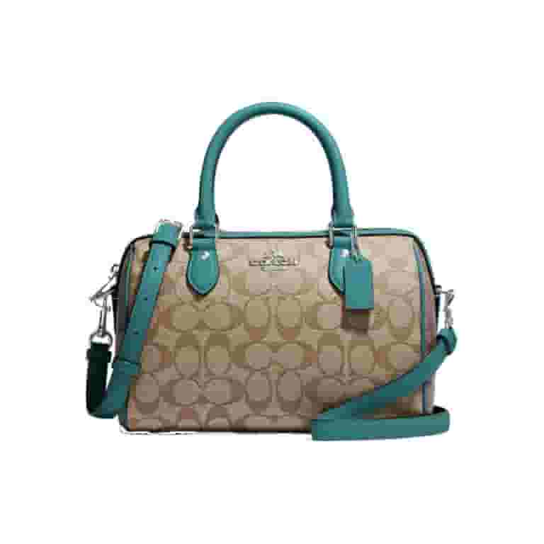 ★人気デザイン★COACH Rowan Satchel In Signature Canvas Bag Rowan Satchel In Signature Canvas (Khaki / Teal) - Walmart.com