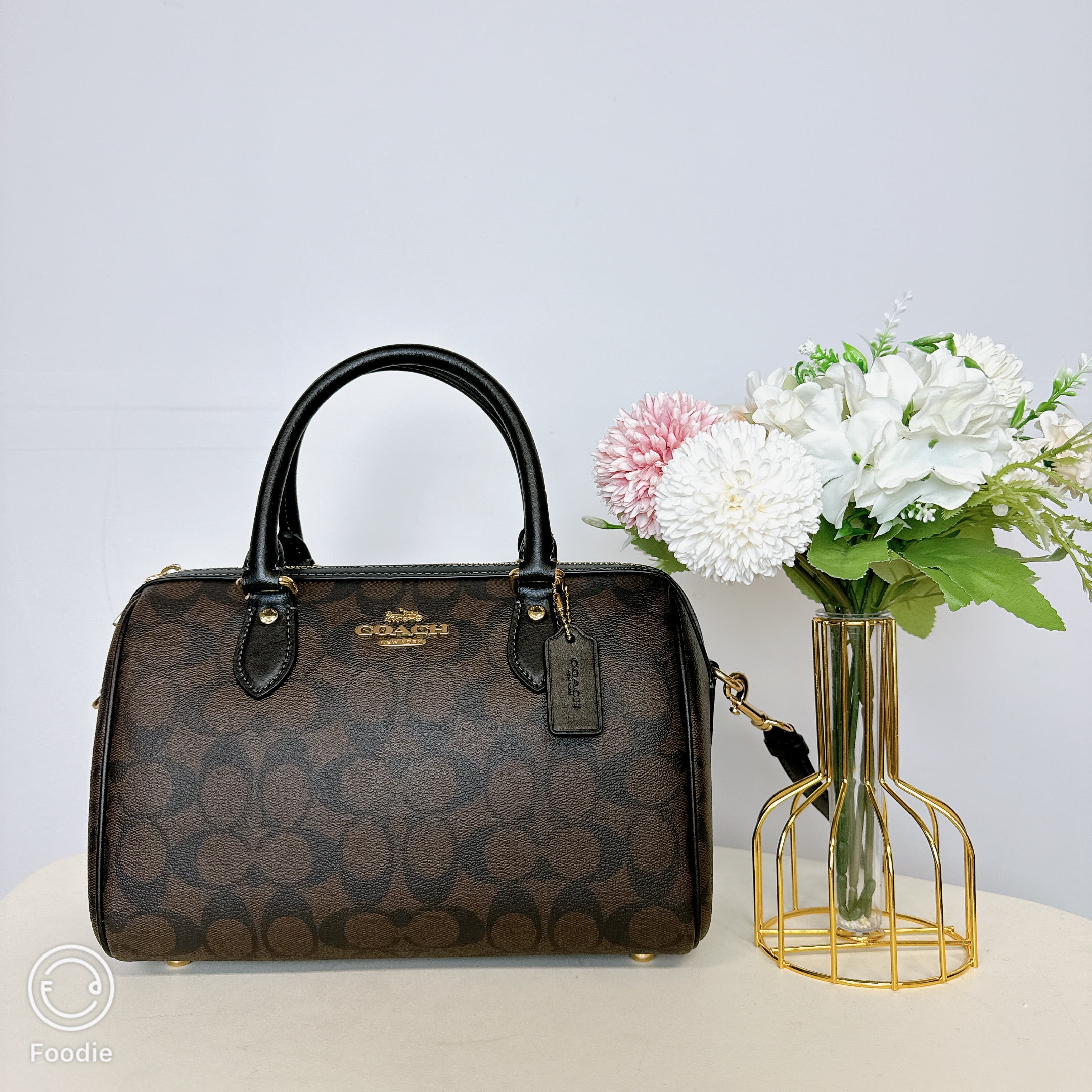Coach Rowan Satchel Signature Canvas Handbag Crossbody Purse in Brown Black Walmart