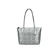 Coach Womens Fiona Small Zip Tote Bag in Signature Canvas Gray / Silver
