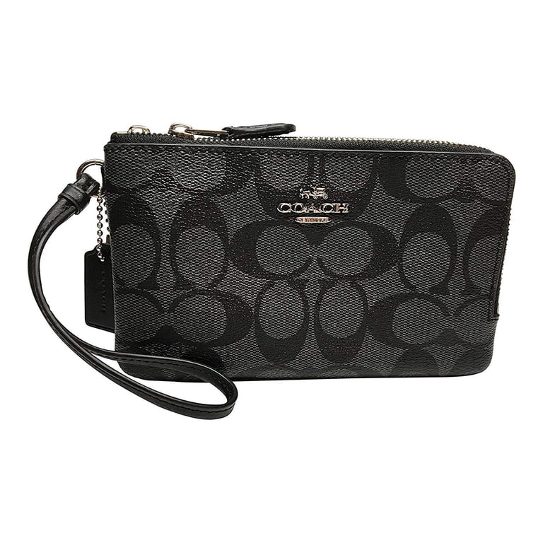 Coach Signature PVC Double Zip Black Smoke Wristlet Wallet F87591