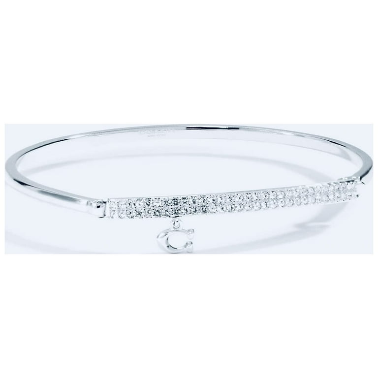 Coach Signature Pave Bar Hinged Bangle Bracelet, Silver