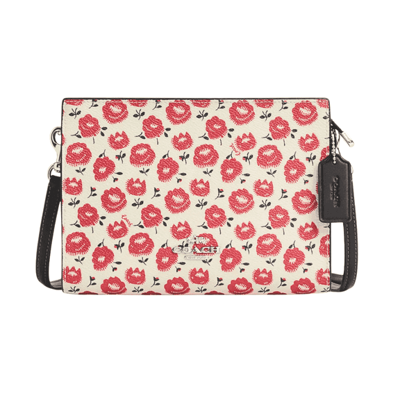 Coach Women's Slim Crossbody Bag with Floral Print, Silver/Chalk/Black Multi