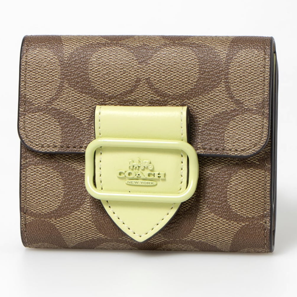 Coach CH387 Small Morgan Wallet In Blocked Signature Canvas Khaki/Ivory Multi fashion