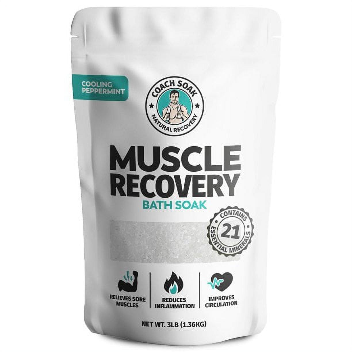 Coach Soak: Muscle Recovery Bath Soak - Natural Magnesium Muscle Relief & Joint Soother - 21 Minerals, Essential Oils & Dead Sea Bath Salts (Cooling Peppermint)