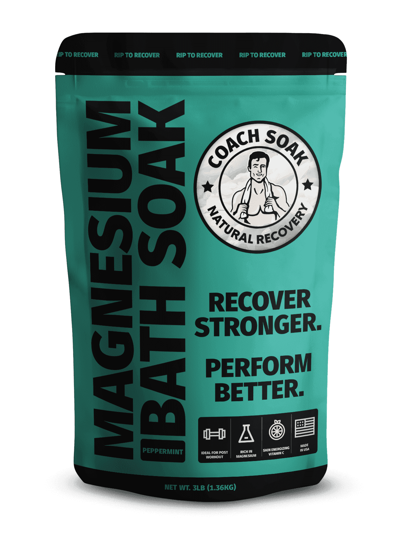 Coach Soak Magnesium Bath Flakes Peppermint Dead Sea Mineral Salt Post Workout Recovery Soak