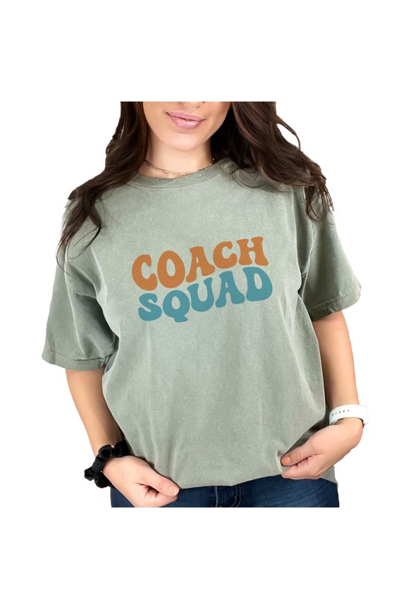 Coach Squad, Coaching Themed, Groovy Retro Wavy Text, Moss Comfort Colors T-Shirt, 3XL