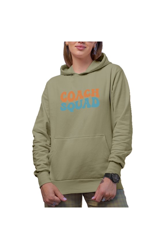 Coach Squad, Groovy Retro Wavy Text Merch Gift, Sand Hooded Sweatshirt or Hoodie, 2XL