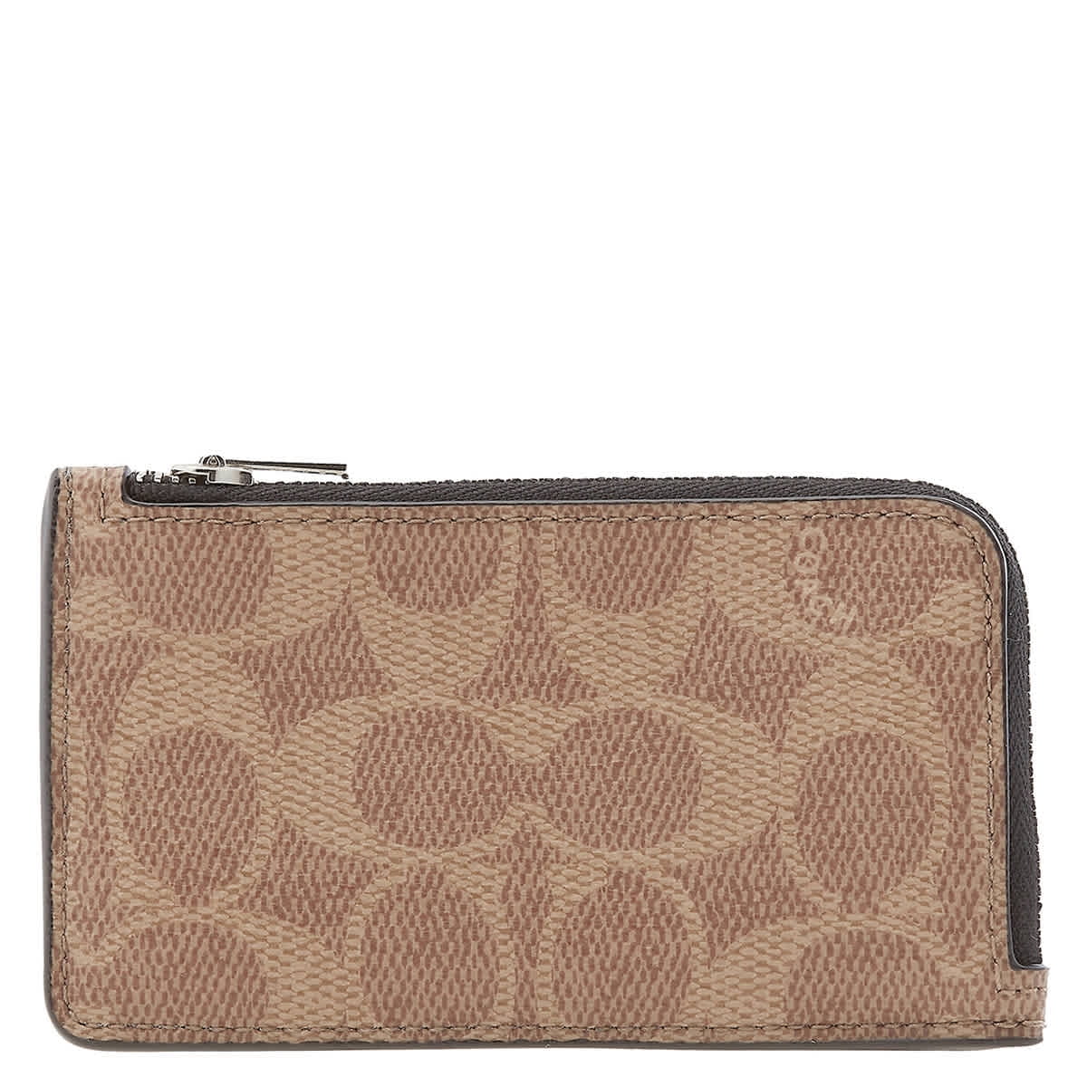 Coach Taupe Signature L-Zip Card Holder 