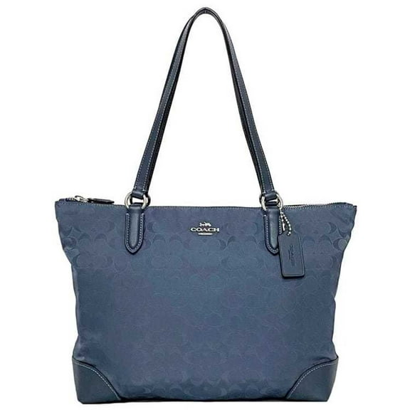 Pre-Owned Coach Tote Bag ec-21800 Navy Gray Signature F73184 Nylon Leather COACH... (Good)