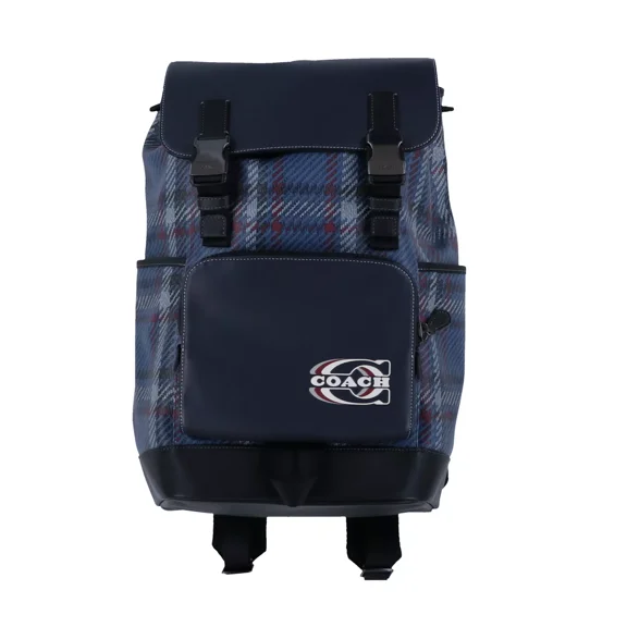 Coach Track Plaid Print Backpack Leather Coach Stamp Pockets Adjustable New NWT