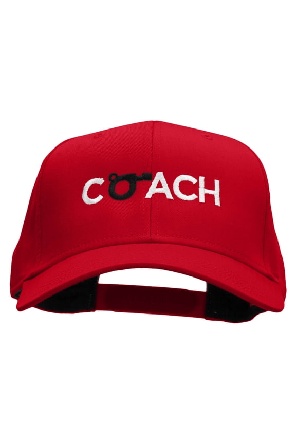 Coach Whistle Embroidered Solid Cotton Twill Pro Style Cap - Red OSFM