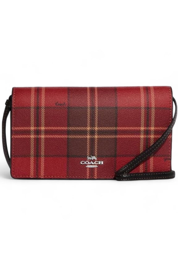 Women's Anna Foldover Clutch Crossbody Bag, Tartan Plaid Print - Red/Black Multi