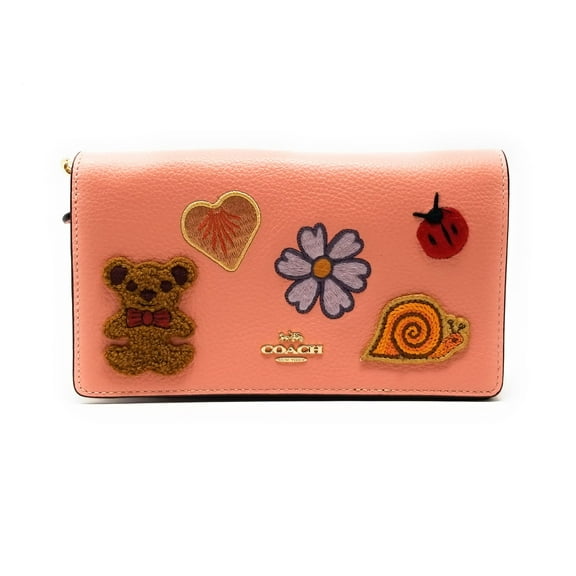 Coach Women's Anna Foldover Crossbody Clutch (Pebble Leather - Creature Patches - Candy Pink Multi)