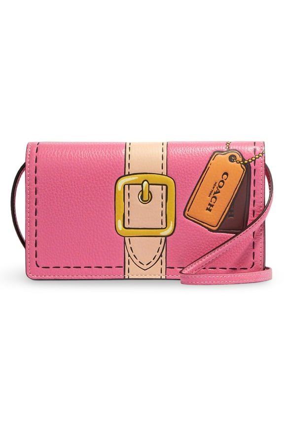 Women's Anna Small Foldover Clutch Crossbody Bag with Trompe L'oeil Print (Petunia Multi)