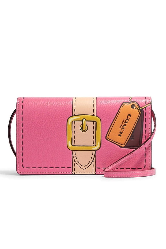 Women's Anna Small Foldover Clutch Crossbody Bag with Trompe L'oeil Print (Petunia Multi)