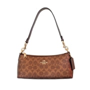 Coach Womens Charlotte Small Shoulder Bag In Signature Canvas Brown/Copper