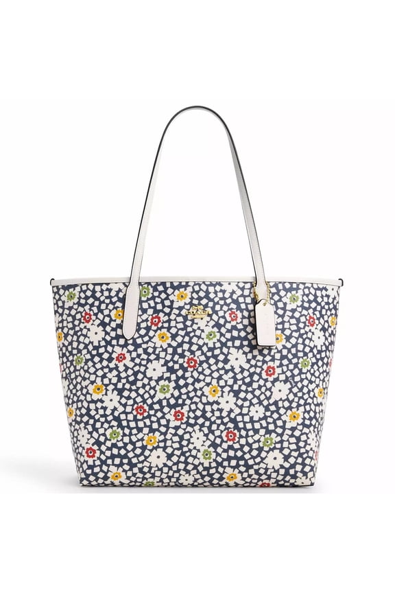 Womens City Large Tote Bag with Floral Print (Blue Multi)