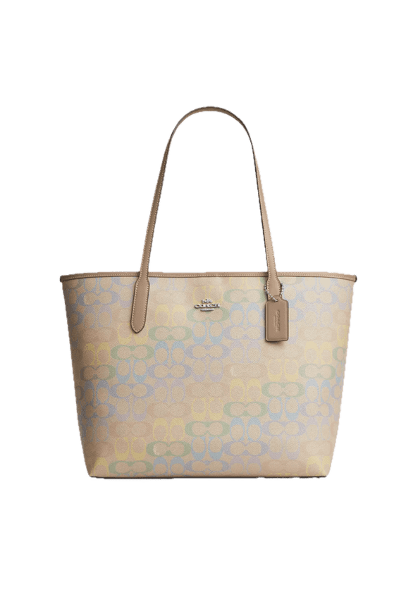 Women's City Tote Bag In Rainbow Signature Canvas