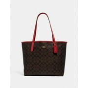 COACH WOMENS City Tote In Signature Canvas (Brown Black)