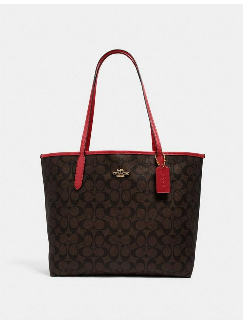 Coach Women's Signature Canvas City Tote, Leather Details