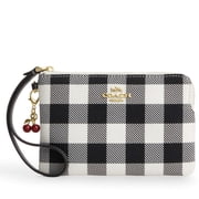 Coach Womens Small Corner Zip Wristlet with Gingham Print and Charm Black Multi