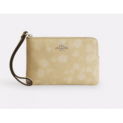Coach Women's Corner Zip Wristlet with Floral Print, Digitally Printed Leather, Silver Multi, Zip Closure & Wrist Strap   Compact Designer Clutch Wallet
