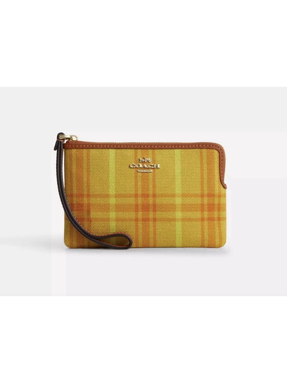 Women's Corner Zip Wristlet in Regenerative Cotton with Plaid Print, Multi, Two Card Slots, Zip Closure & Wrist Strap – Eco-Friendly Designer Clutch