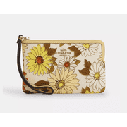 Coach Women's Corner Zip Wristlet with Floral Print, Smooth Leather, Zip Closure & Wrist Strap   Compact Designer Clutch Wallet